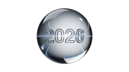 A Futuristic Crystal Ball Displaying the Year 2026. 