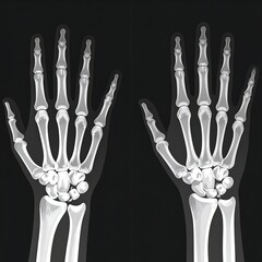 Medical illustration of human hand skeletal structure on black background