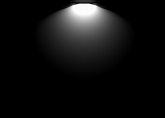 A white spotlight centered on a black background. Ideal for composition. Wallpaper, banner, copy space. Atmospheric light.