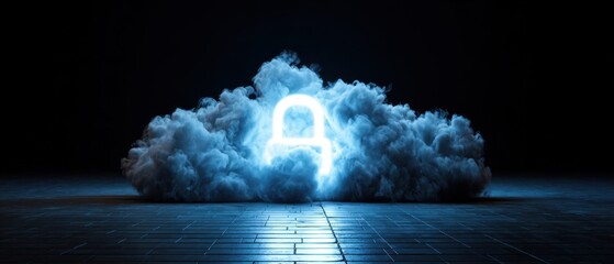 The Cloud with Glowing Padlock Representing Digital Security and Encrypted Data Protection