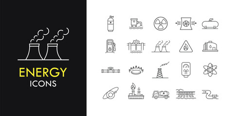 Energy line icon set, outline web icon collection containing Gas, Nuclear, Hydro and more, vector illustration in line style.