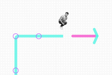 Trend photo banner 3d collage of happy business man jump arrow development progress symbol aim...