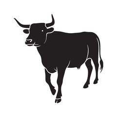  Drawing of a bull with horns on it Silhouette On white Background. 