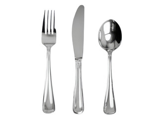 Polished metallic fork knife spoon set image, Isolated, Png Transparent Background
