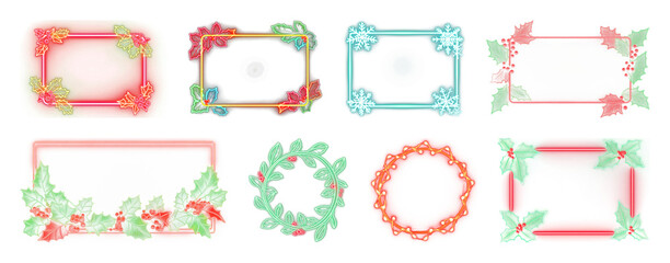 PNG Festive holiday-themed decorative frames, element set on transparent background