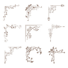 Gold vintage baroque corner ornament retro pattern antique style acanthus. Decorative design element filigree calligraphy vector. Vintage frame corner. Framer corner. Vintage Corners.