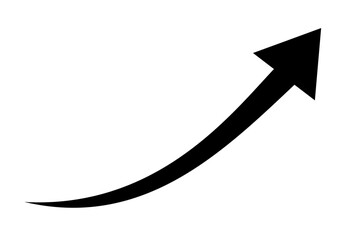 Black curved arrow pointing up right on transparent background