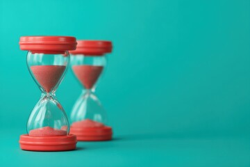 Colorful hourglasses on a vibrant blue background.