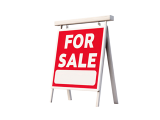Red white for sale sign on stand image, Isolated, Png Transparent Background