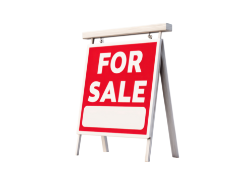 Red white for sale sign on stand image, Isolated, Png Transparent Background