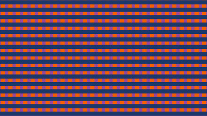 Seamless geometric check pattern. Alternating orange and purple/magenta squares form horizontal stripes on a navy blue background. Modern, colorful, repeating grid design