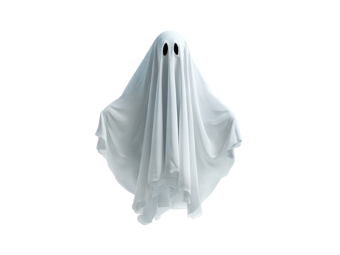 White sheet ghost floating spooky, Isolated, Png Transparent Background
