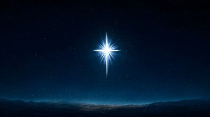 Bright Star Shining in Night Sky Over Landscape With Twilight Background and Sparkling Starry Atmosphere