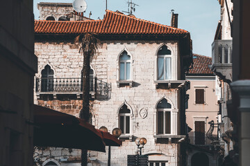 detail of an old windows on the stone building in the village