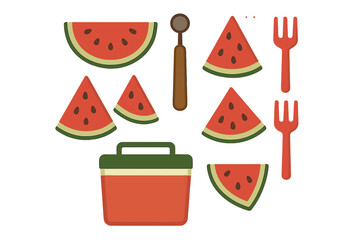 Fresh watermelon slices and picnic cooler set for summer refreshment