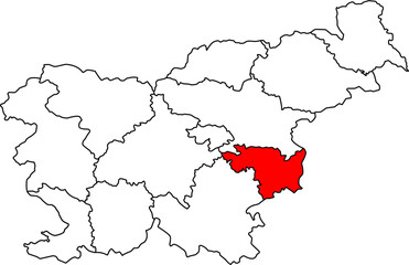 Detailed vector map of Slovenia highlighting Posavska (Lower Sava Statistical Region), an Eastern Slovenia territory centered on Krško, known for its location along the Sava River