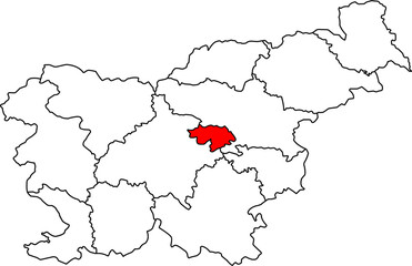 Detailed vector map of Slovenia highlighting Zasavska (Central Sava Statistical Region), a Central Eastern Slovenia territory centered on Trbovlje, known as the smallest region