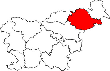 Obraz premium Detailed vector map of Slovenia highlighting Podravska (Drava Statistical Region), an Eastern Slovenia territory centered on Maribor, known for its location along the Drava River and agricultural land