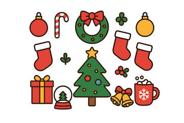 Colorful flat Christmas holiday icons and symbols assortment