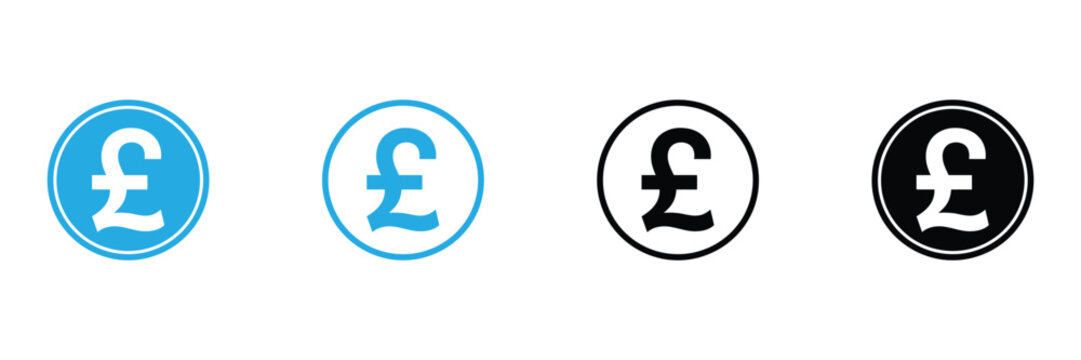 Versatile pound sterling symbols in sleek blue and black designs offer instant recognition for financial and business concepts. Easy integration for modern projects.