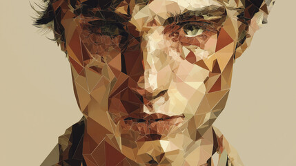 Clay-sculpted human face portrait with abstract textures on the background, an artistic mural