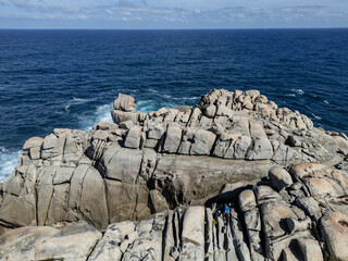 Aerial view of Punta Moras and the Paper Cliffs, a rock formation on the Galician coast. Xove,...