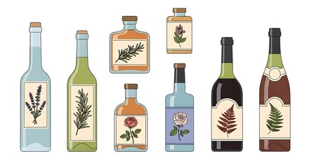 Botanical Elixirs - An Array of Herbal Infusions in Glass Bottles.