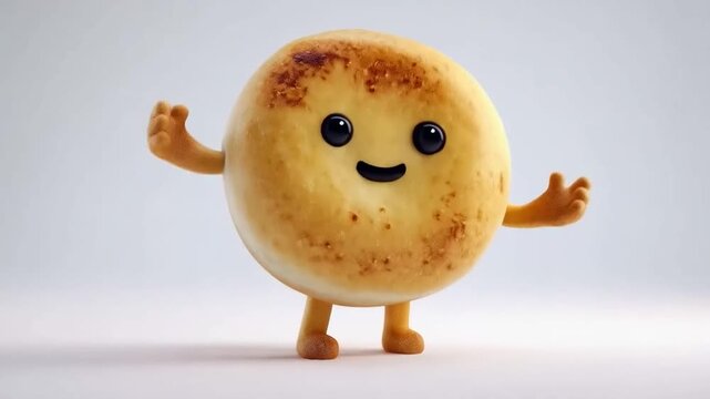 Animated Bagel Character Waving Hello on White Background- Bakery Delight