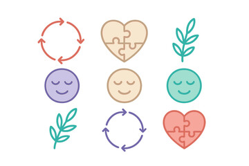 Abstract icons for balance, connection, mindfulness, and personal renewal concepts
