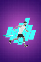 Trend artwork sketch montage 3D collage of dynamic sport training fit warmup activity healthcare determination young man runner jogging