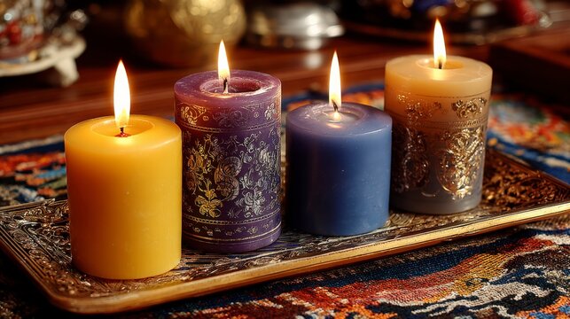 Advent glow in gold and violet tones, symbol of fulfillment. - Powered by Adobe