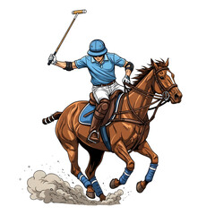 Polo player on horseback hitting ball isolated on transparent background