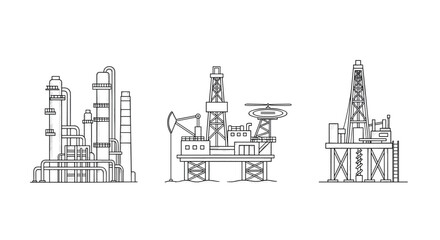 Obraz premium Industrial engineering concepts with oil platform and refinery outlines