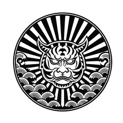 Obraz premium Japanese Oni Mask or Tiger Head Vector Graphic for T-Shirt Design