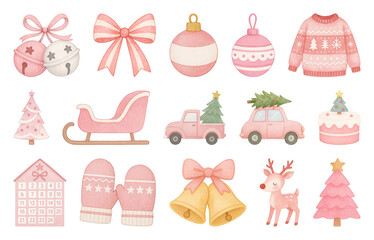 Fototapeta premium PNG Pastel Christmas holiday icons, element set on transparent background