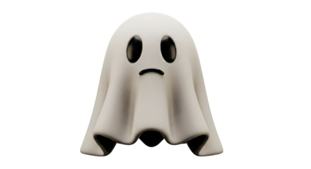 A whimsical and stylized depiction of a sad ghost, featuring a minimalist design and matte texture.