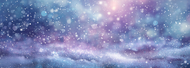 Christmas winter blurred dreamy background, Christmas tree decorated with garland lights and snowflakes, festive celebration atmosphere background, widescreen backdrop. New Year art design, widescreen