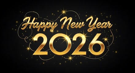 Fototapeta premium Celebrate the New Year 2026 with elegant golden text and sparkling festive lights