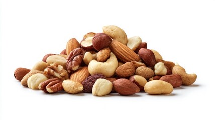 Mixed nuts heap on white background. AI image