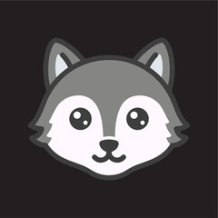 Adorable gray wolf head on black
