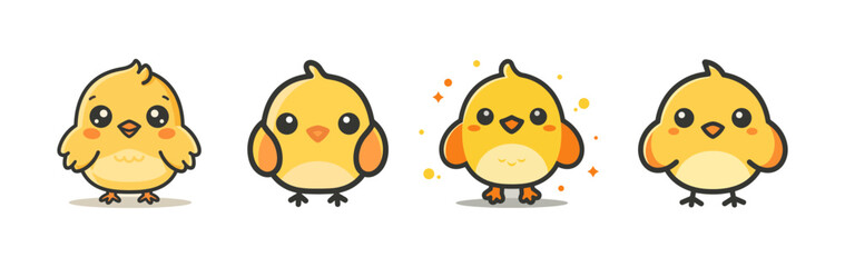 Four charming yellow chicks lined up