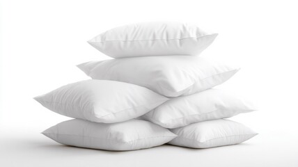 Stack of soft white bed pillows on plain background. AI image