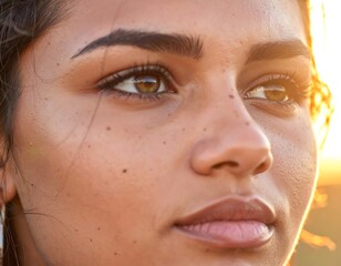 Fototapeta premium Close-up of a woman?s face, golden hour light