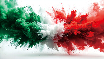 Red White and Green Colorful Powder Explosion Abstract Background