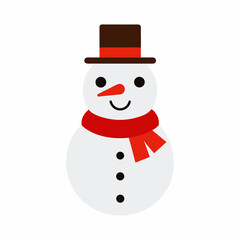 a snowman with scarf and top hat  simple flat color vector art