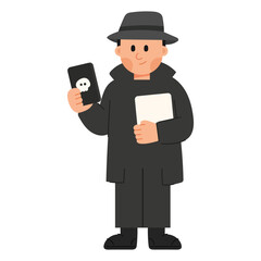 Flat cartoon illustration of a male scammer. Cybercrime and online fraud concept in flat design style, perfect for security, internet, and digital themes.