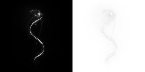 Abstract swirl design in contrasting black and white, featuring smooth flowing lines and ethereal light effects, perfect for creative projects and artistic overlays