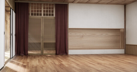 Empty room,Clean japanese minimalist room interior, 3D rendering