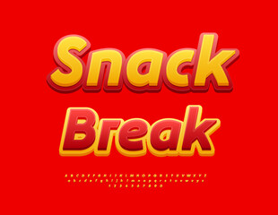 Vector Healthy concept Snack Break with Yellow and Red Alphabet Letters and Numbers set. Modern style Font