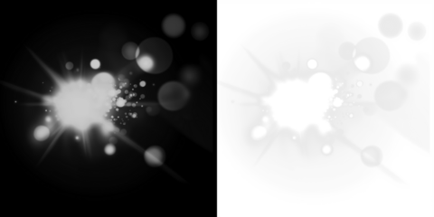 Abstract black and white PNG overlay featuring luminous bokeh effects and light bursts, ideal for creative projects and enhancing visual storytelling with copy space